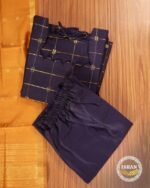 Checked Raw Silk Elegance - Navy Blue - Image 2