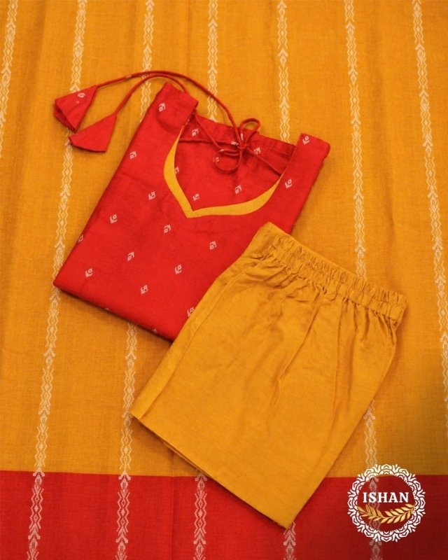Elegance Raw Silk - Ruby Red & Mustard