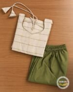 Elegance Raw Silk Set - Olive & Ivory 1