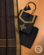 Mangalagiri Cotton Black Suit Set with Gold Border Dupatta 1