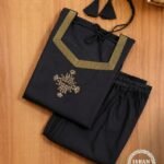 Mangalagiri Cotton Black Suit Set with Gold Border Dupatta