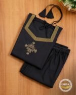 Mangalagiri Cotton Black Suit Set with Gold Border Dupatta