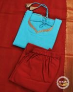 Mangalagiri Cotton Elegance – Turquoise & Maroon