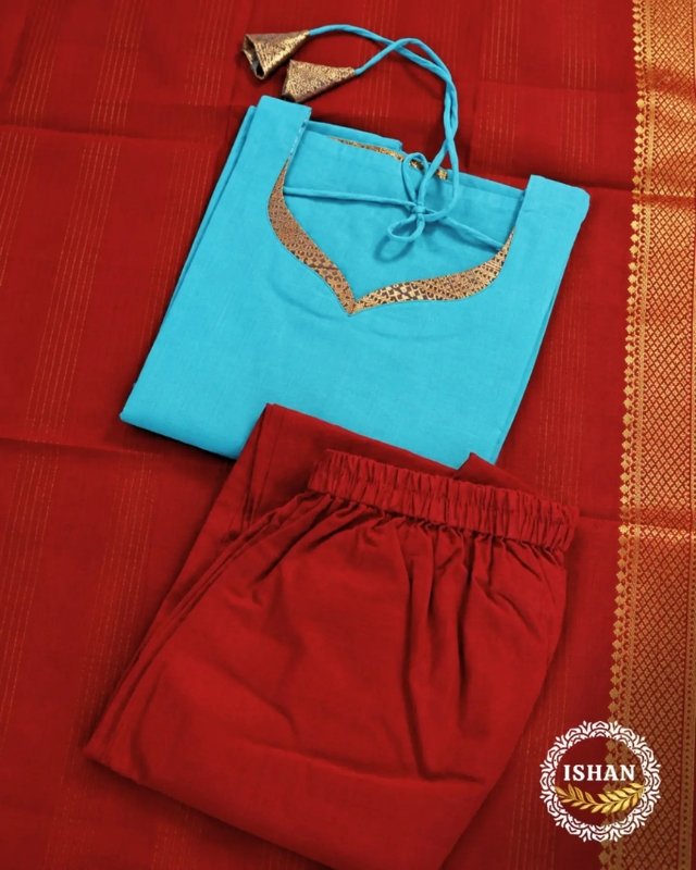 Mangalagiri Cotton Elegance – Turquoise & Maroon