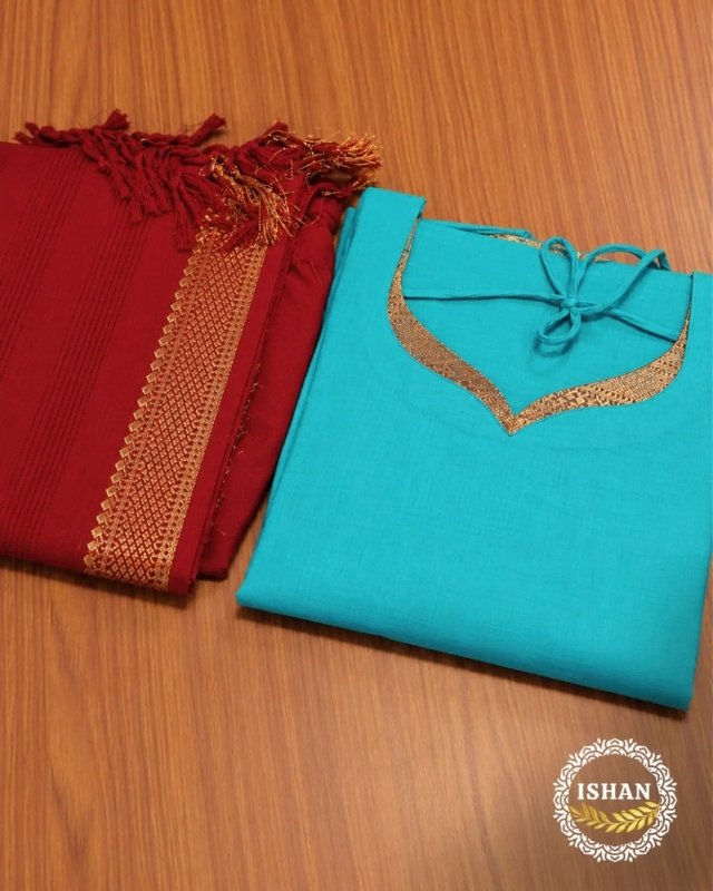 Mangalagiri Cotton Elegance – Turquoise & Maroon1
