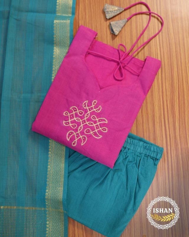 Mangalagiri Cotton with Aari Kolam Work2