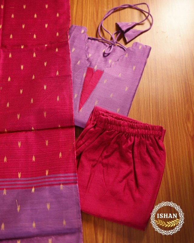 Raw Silk Elegance - Purple & Pink
