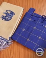 Raw Silk Elegance -Royal Blue & Ivory - Image 2