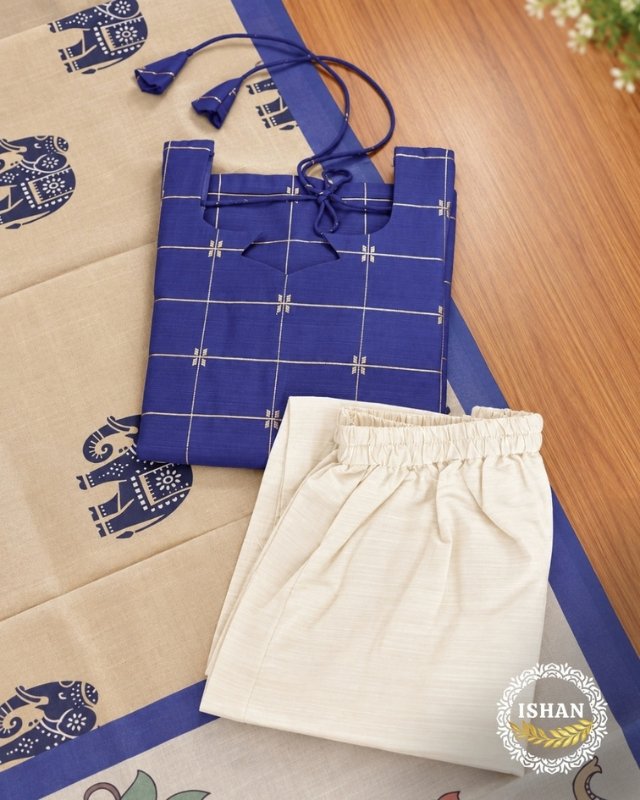 Raw Silk Elegance -Royal Blue & Ivory
